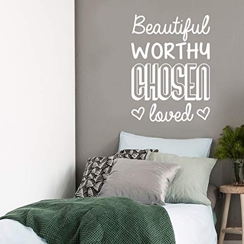 Vinyl Wall Art Decal Beautiful Worthy Chosen Loved 30 x 22 Trendy Chic Inspirational Cute Quote Sticker for Women Home Bedroom Closet Girls Room Living Room Office Feminine Decor White Vinyl Wall Art Decal Beautiful Worthy Chosen Loved 30 x 22 Trendy Chic Inspirational Cute Quote Sticker for Women Home Bedroom Closet Girls Room Living Room Office Feminine Decor White