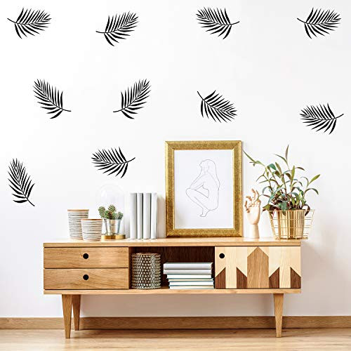 Set of 12 Vinyl Wall Art Decal  Palm Leaves  65 x 11 Each  Minimal Adhesive Sticker Nature Green Design for Home Office Bedroom Living Room Store Decor Black