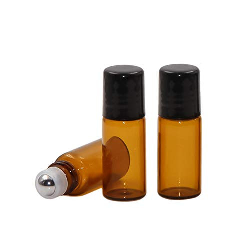 Wresty 25 Pcs Essential Oil Glass Roller Bottles Mini Tiny Refillable Empty Aromatherapy Perfume Liquid Amber Glass Roll On Bottles Vials Metal Rollerball Bottles Jar 3ml