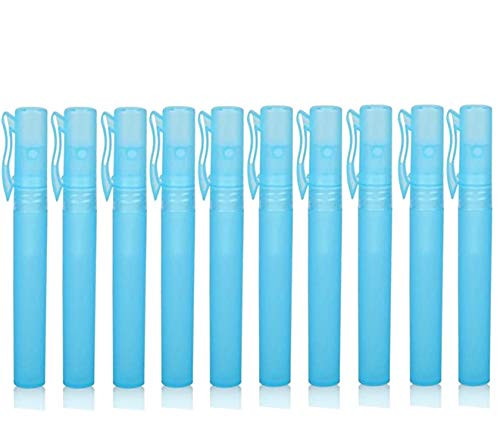 10ml Pen Clip Fine Mist10 Pcs Plastic Frosted Atomizer Vials Empty Portable Refillable Pump Spray Bottle Perfume hand Sample Tube Travel Makeup Container Light blue