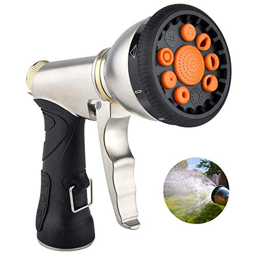 Hose Nozzle Hose Sprayer Heavy Duty Hose Spray Nozzle with 9 Adjustable Patterns Garden Hose Nozzle Water Hose Nozzle 34 Brass Connector for Watering Plants  Lawn Car Washing Patio Pets