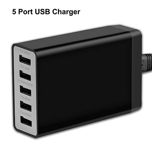 Multi Port USB Wall Charger 40W 8A, 5 Port Desktop USB Charging Station for Multiple Devices, Travel Portable USB Charger for Cell Phone, Tablet and More USB Port Device