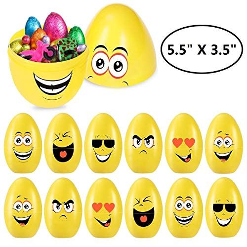 iBaseToy 55"X 35" Jumbo Easter Eggs, Easter Party Favors, Emoji Easter Eggs for Easter Party Toys, Bright Colorful Plastic Surprise Eggs for Easter Egg Hunt-12PCS
