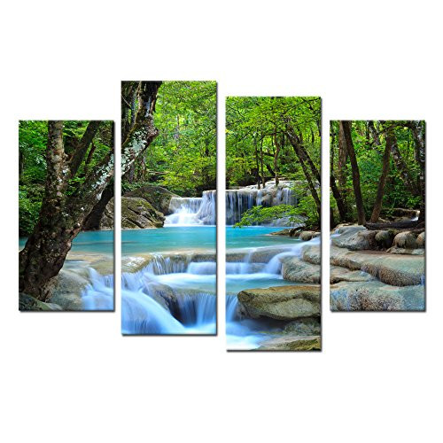 iK Canvs 4 Pieces Canvas Prints Dreamlike Waterfall Wall Art Forest Landscape Summer Pictures Print On Canvas Giclee Artwork for Walls Decorations Ready to Hang iK Canvs 4 Pieces Canvas Prints Dreamlike Waterfall Wall Art Forest Landscape Summer Pictures Print On Canvas Giclee Artwork for Walls Decorations Ready to Hang