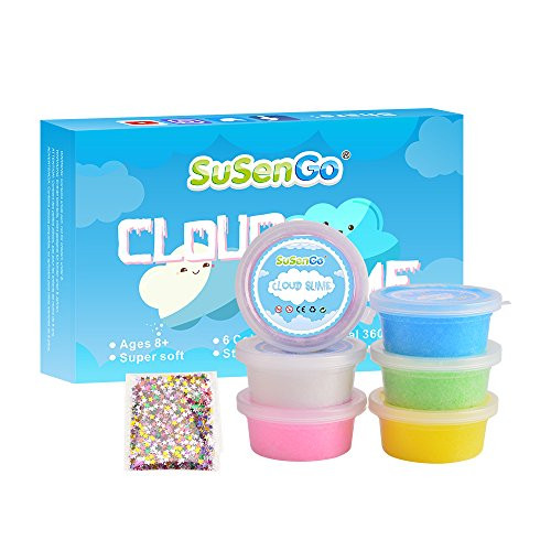 SuSenGo Cloud Slime, Cotton Candy Slime with  Star Sequins, Snow Cloud  Slime Scented  Stress Toy for Kids and Adults, 6 Colors