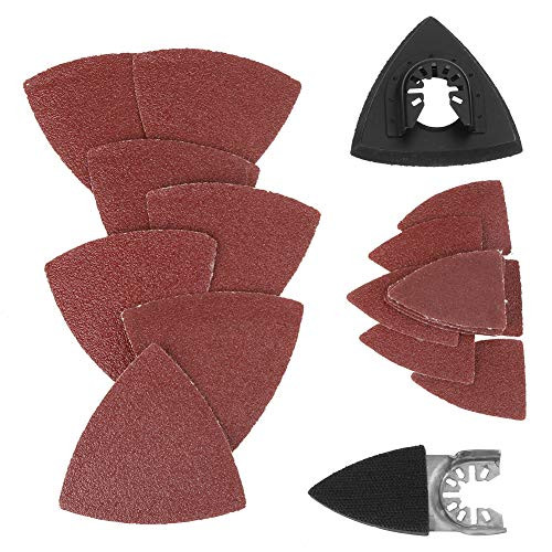 Oscillating Multi Tool Sanding Pads 80 Pieces of Triangle Multi Tool Abrasive Sandpaper A Triangle Sanding Pad Holder and A Finger Sanding Pad Holder for Most Oscillating Ttool