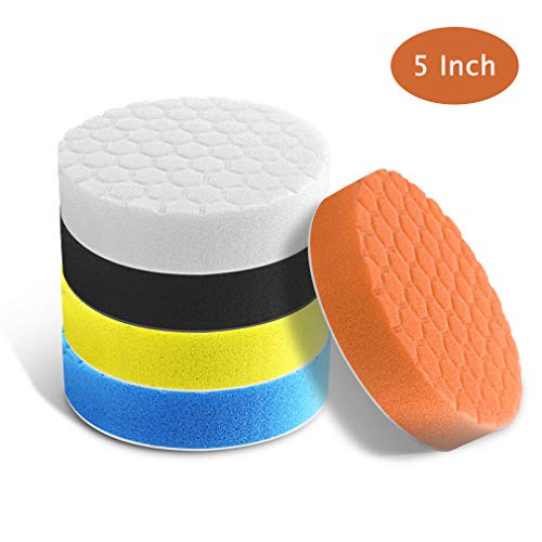 RISHNEG Polishing Pads 5 Pack Sponge Buffing Pads Compound Buffing Sponge Pads for Car Buffer Polisher Sanding Polishing Waxing MultiColor 5 Inch
