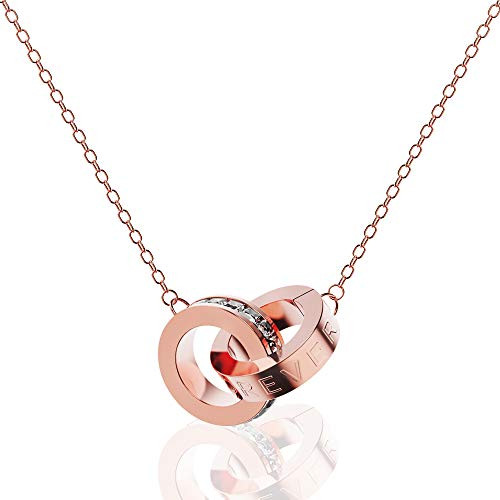 SOOYINN Rose Gold Plated Interlocking Double Circle Pendant Necklace for Women and Girls SOOYINN Rose Gold Plated Interlocking Double Circle Pendant Necklace for Women and Girls