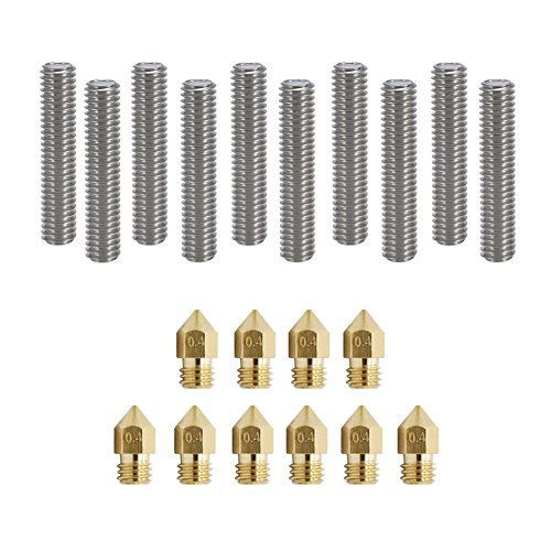 Zomiee 3D Printer 10pcs 30MM Length Extruder 175mm Tube  10pcs 04mm Brass Extruder Nozzle Print Heads for MK8 Makerbot Reprap 3D Printers