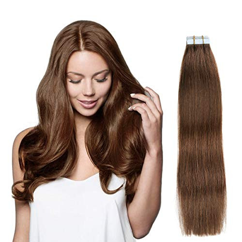 SUYYA Tape in Hair Extensions Human Hair Chocolate Brown 100 Real Human Hair 20pcs 40gpack Straight Seamless Skin Weft Remy Tape Hair Extensions12 inches #4 Dark Brown