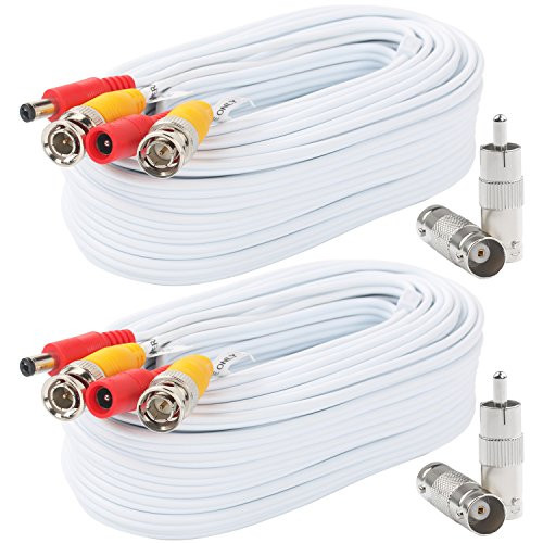 Postta BNC Video Power Cable 2 Pack 50 Feet PreMade AllinOne Video Security Camera Cable Wire with Four Connectors for CCTV DVR Surveillance System