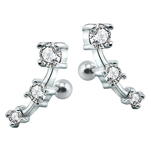 16g Sparkling Cubic Zirconia Stainless Steel Stud Earrings Tragus Helix Conch Cartilage Ear Piercing