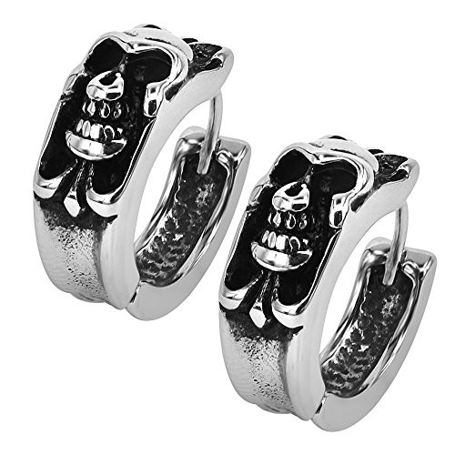 Gothic Skull Hoop Earring Small Stainless Steel Punk Rock huggie Earrings for Men Vintage Jewelry Gothic Skull Hoop Earring Small Stainless Steel Punk Rock huggie Earrings for Men Vintage Jewelry