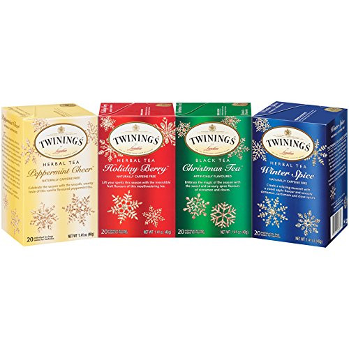 Twinings of London Holiday Variety Tea Bag Pack Peppermint Cheer Holiday Berry Christmas Tea Winter Spice 20 Count Pack of 4