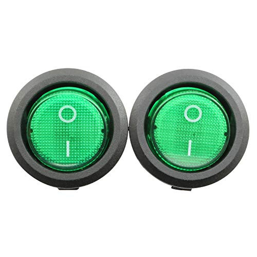 RuiLing 2PCS Snap Round Rocker Power Switch 6A 250V AC 3 Pin SPST Snapin ONOff Power Switch Green Button with Light
