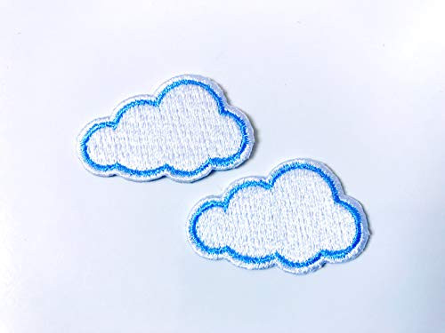 TH Set of 2 Tiny Mini White Cloud Cute Logo Cartoon Patch Embroidered Sew on Iron on Patch for Backpacks Jeans Clothing etc