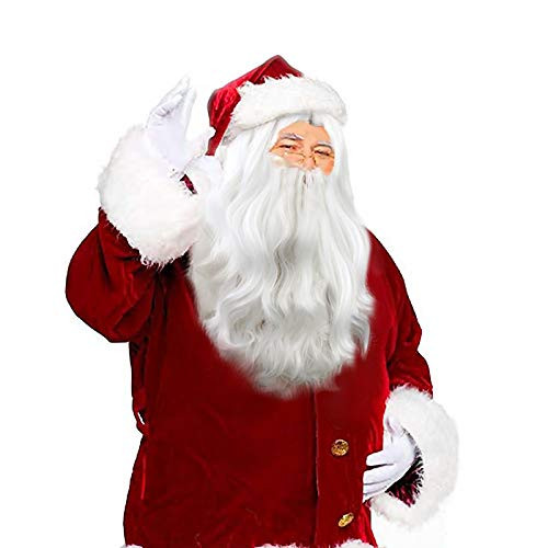 TopWigy Santa Wig and Beard Silver White Long Wavy Synthetic Wig for Men Christmas Cosplay Wigs Costume Wig