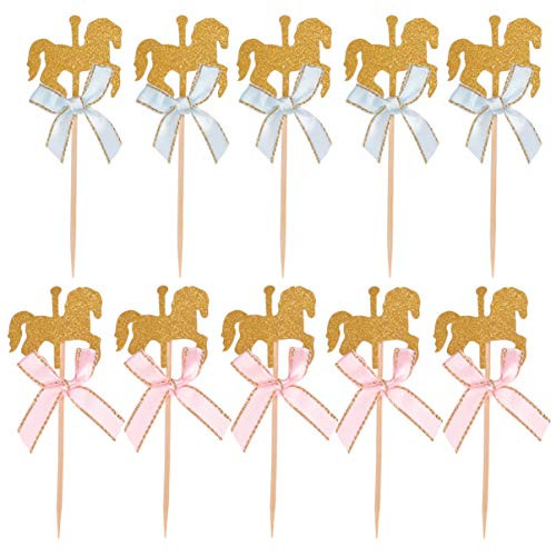 NUOBESTY 20Pcs Carousel Horse Cupcake Toppers Horse Cake Decoration Cake Picks for Birthday Wedding Baby Shower Party Supplies