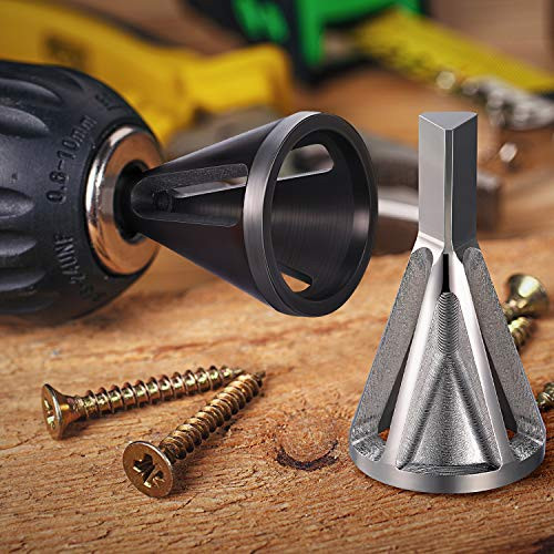 Blulu 2 Pieces Deburring External Chamfer Tool, Deburring Drill Bit, Stainless Steel Deburring Tool to Remove Burr, Silver and Black