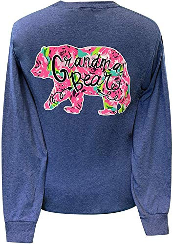 Girlie Girl Grandma Bear Floral Long Sleeve TShirt Adult XLarge Blue
