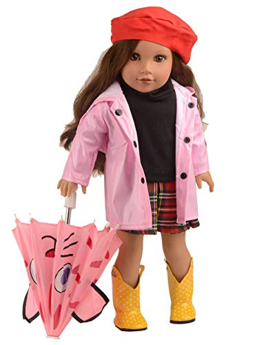sweet dolly 5pcs Rainy Day Outfits Doll Clothes for 18" American Girl Dolls ( Includes Clothes, Umbrella, Shoes )