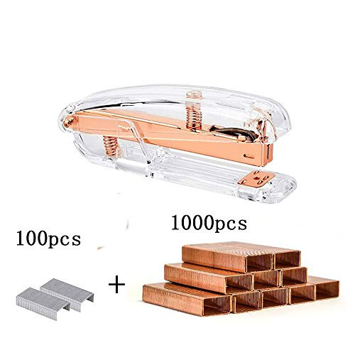 Rose Gold Stapler Acrylic Desktop Stapler with 1000 PCS Rose Gold Staples  100 PCS Silver Metal Staples for Office School Home Accessory School Stationery