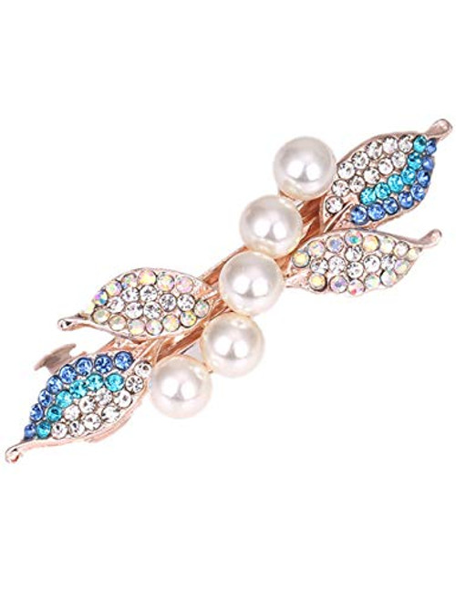 1 PC Leaf Shape Hair Clip Barrettes Rhinestone Pearl Hairpin Barrette Hair Claws Women Girls Hair Styling Tool blue