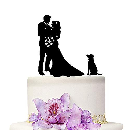 YAMI COCU Wedding Cake Topper Bride and Groom Mr Mrs With Dog Wedding Aniversary Party Engagement
