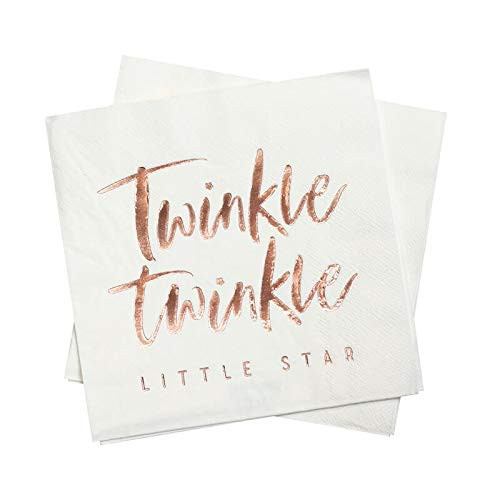 Baby Shower Decorations for Girls Rose Gold Paper Napkins Disposable Party Napkins 6.5" x 6.5" Twinkle Twinkle Pk 32