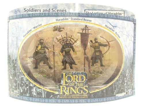 NewLine 2004 / Play Along - Lord of the Rings : Armies of Middle Earth - The Legions of Haradrim Set : w/ Haradrim Warrior / Archer / Standard Bearer - Battle Scale Figures - Collectible