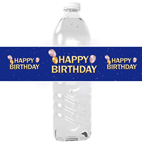 Happy Birthday Party Water Bottle Labels  Birthday Water Bottle Decorations Cake Table Decorations  24 Shiny Foil Stickers Blue