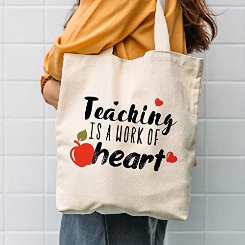 Ihopes Teacher Appreciation Gifts Teaching Reusable Tote Bag  Teaching is a Work of Heart Tote Bag Gift for Teachers Men Women