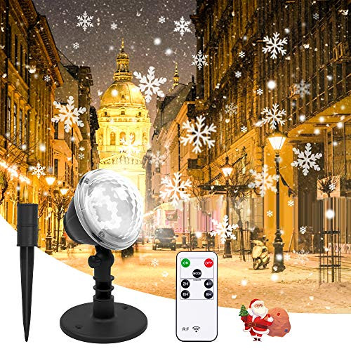 Christmas Projector Lights Outdoor LED Snowflake Projector Lights with Remote Control Waterproof Rotating for Halloween Birthday Holiday Garden Indoor Home Party DecorWhite