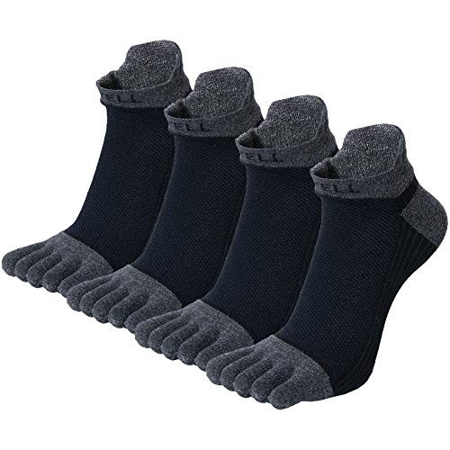 Mens Cotton Toe Socks Five Finger Socks No Show Crew Athletic Socks for Running 4 Pairs