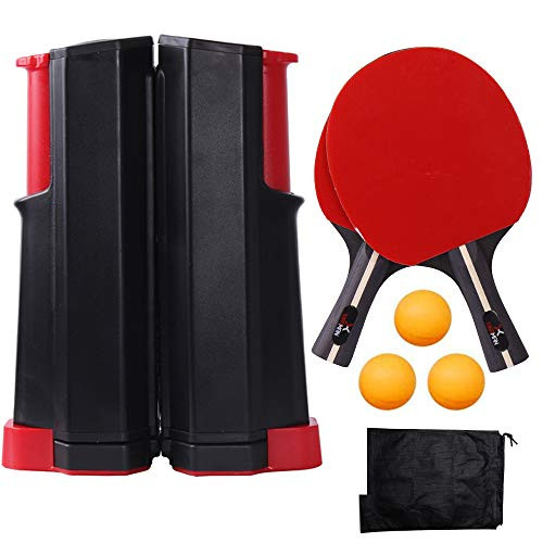 LULIKE Upgrade Retractable Ping Pong 1 Ping Pong Retractable Net 2 Wooden Ping Pong Paddle 3Star Ping Pong Balls Black