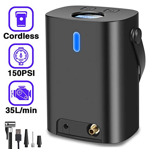 Portable Air Compressor Cordless Tire Inflator 150PSI Tire Pump with USB Rechargeable LED Light for Car Tires 12V Electric Auto Air Pump for Car Bicycles Motorcycle Balls and Other Inflatables Portable Air Compressor Cordless Tire Inflator 150PSI Tire Pump with USB Rechargeable LED Light for Car Tires 12V Electric Auto Air Pump for Car Bicycles Motorcycle Balls and Other Inflatables