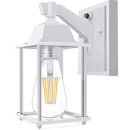 Dusk to Dawn Led Outdoor Light Sensor Porch Light Fixture Exterior Wall Lantern Scone Light with E26 Base SocketWaterproof AntiRust Wall Mount Lamp with Bulb for Doorway White 86in