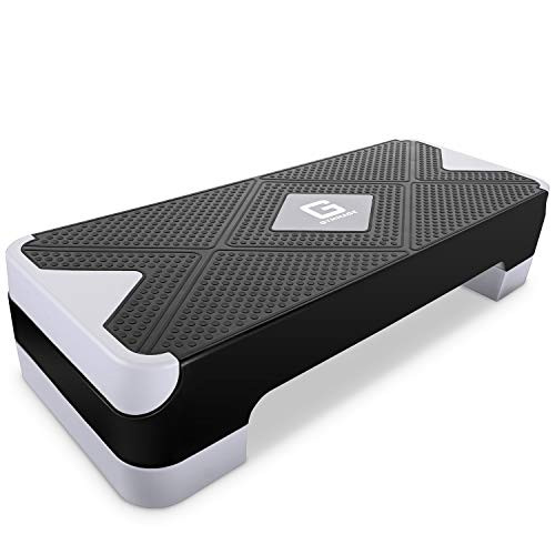 GYMMAGE Adjustable Workout Aerobic Stepper Aerobic Exercise Step Platform with 2 Risers? Aerobic Exercise Step Deck for Fitness 265 Trainer Stepper with NonSlip Surface Home Gym