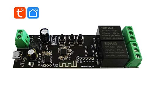 2 Channel WiFi Momentary Inching Relay SelfLocking Switch Module Smart LifeTuya APP Control WiFi Relay Module for Garage Door Opener DC 732V WiFi Relay Switch Compatible with Alexa Goolge Home