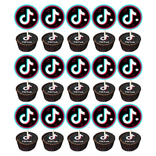 Tik Tok Cupcake Toppers Tik Tok Cake Topper Tik TOK Party Decoration Music Theme Party Decor Tik Tok Party Supplies For Kids Boys Girls Bday Party 30pcs