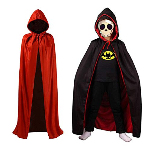 Aophire Halloween Cloak Kids Costumes Vampire Cape Christmas Hooded Cape Black and Red Reversible Masquerade Cloak