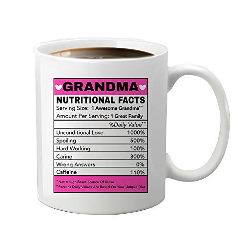 JioJio CHAN Mothers Day Gifts for Grandma 11 oz Ceramic White Coffee Mugs Best Grandma Gifts Funny Nutrition Facts Grandma Mug Christmas Gifts for Grandma