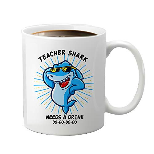 JioJio CHAN Teacher Appreciation Ceramic Coffee Mug Teacher Shark Needs a Drink Best Christmas Gifts for Teachers Funny Teachers Appreciation Day Gifts End of Year Teacher Gifts 11 oz