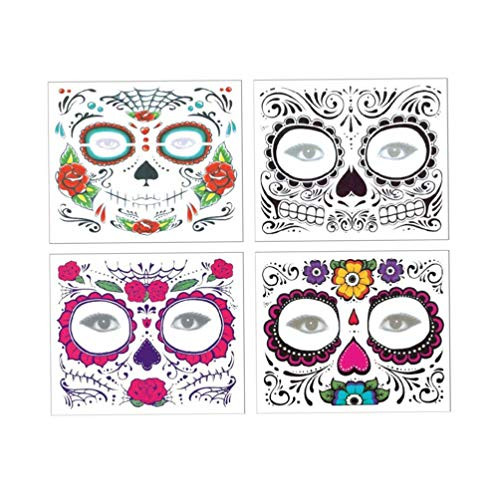 Halloween Temporary Face Tattoos Skull Face Temporary Tattoo Halloween Makeup Stickers Sugar Skull Face Tattoo for Halloween Masquerade Party Cosplay Party Prop Decorations