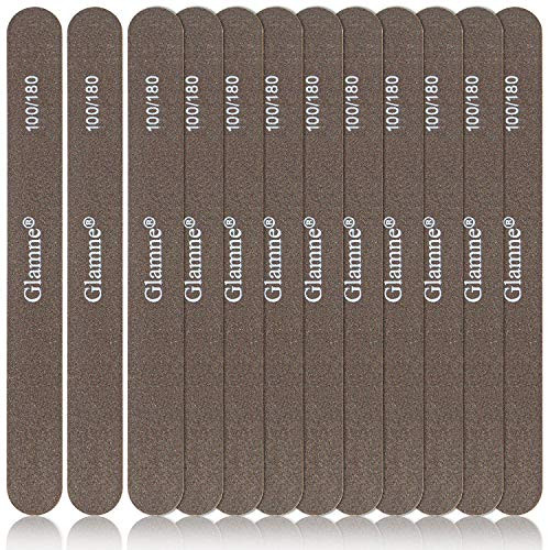 Glamne Nail Files 100180 Grit Double Sided Emery Board for Poly Nail Extension Gel Acrylic Nails Washable 12pcs Brown
