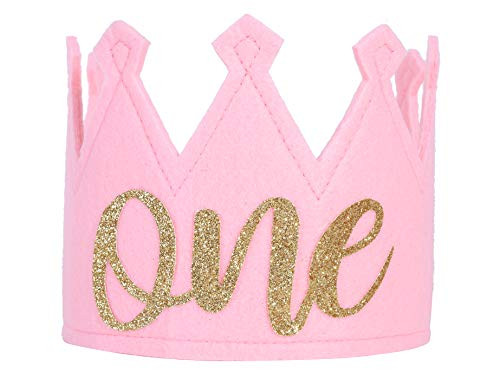 Pink and Gold Birthday Crown for 1st Birthday Party 1st Birthday Crown for Photo Booth Props and Backdrop Cake Smash Best 1st Birthday Decorations for Baby Pink 1st Birthday Crown