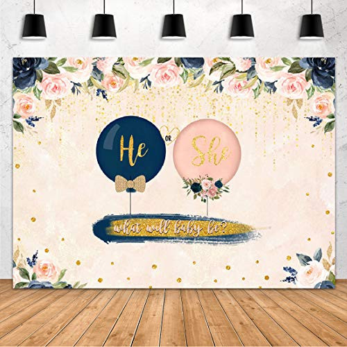 Aperturee Navy and Blush Gender Reveal Backdrop 7x5FT He or She Girl or Boy What Will Baby Be Balloon Floral Photography Background Banner Party Decoration Supplies Favors Photo Booth Studio Prop Aperturee Navy and Blush Gender Reveal Backdrop 7x5FT He or She Girl or Boy What Will Baby Be Balloon Floral Photography Background Banner Party Decoration Supplies Favors Photo Booth Studio Prop