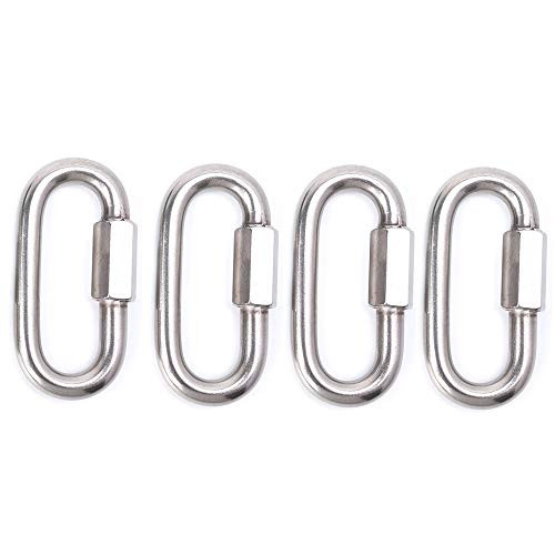 4 Pcs Screw Lock Carabiner Stainless Steel Chain Connector Quick Link Heavy Duty M6024 D Shape Locking Carabiner Lock Ring Hanging Hook