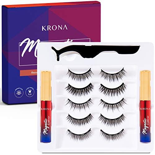 KRONA Magnetic Eyelashes with Eyeliner  Magnetic Eyelashes and Eyeliner  Eyelashes with Natural Look  Comes with Applicator  No Glue Needed