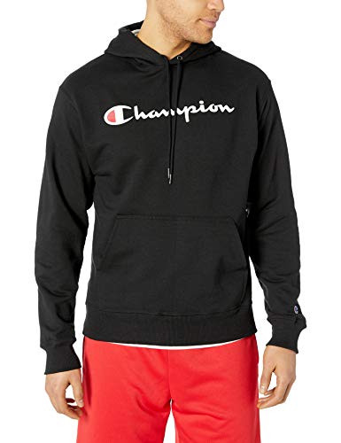 Champion Mens Graphic Powerblend Fleece Hoodie Black Script Large